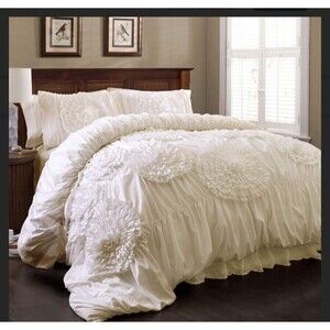 Lush Decor 3 Piece Serena Comforter Set, King, Ivory